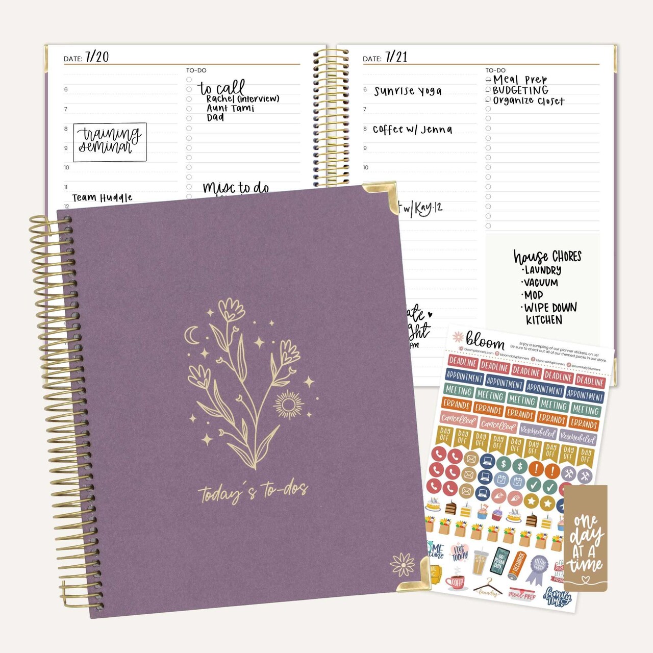 bloom daily planners 6-Month Undated Timed Daily To-Do Planner, 7” x 9”, Purple Linen